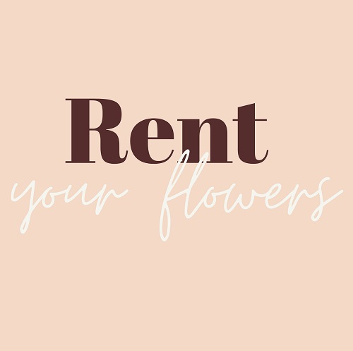 Das Firmenlogo Rent your flowers auf zartrosa Hintergrund