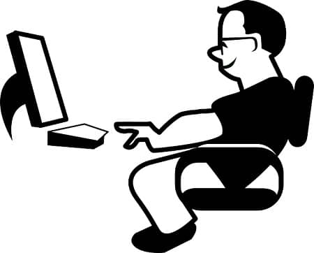 Eine Grafik, die zeigt wie ein Mann vor seinem Schreibtisch sitzt