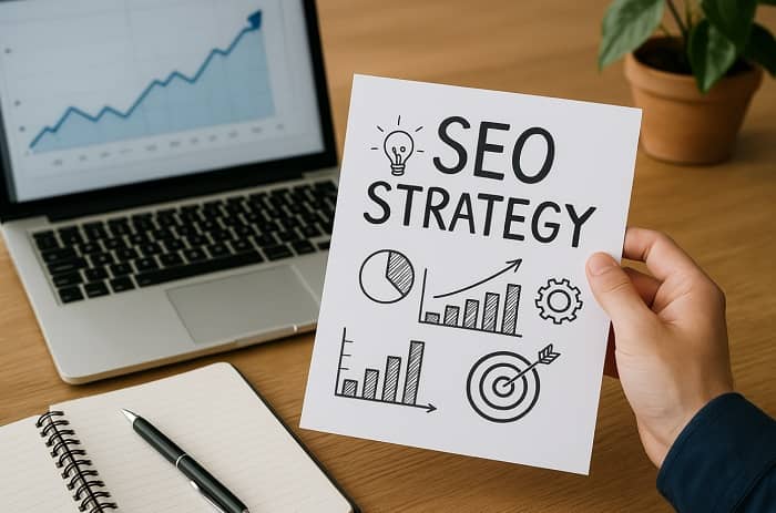 Ein SEO Strategy Papier mit Grafiken darauf 