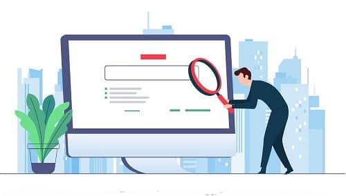 grafik ein Mann sucht in einem Text nach dem Hauptkeyword